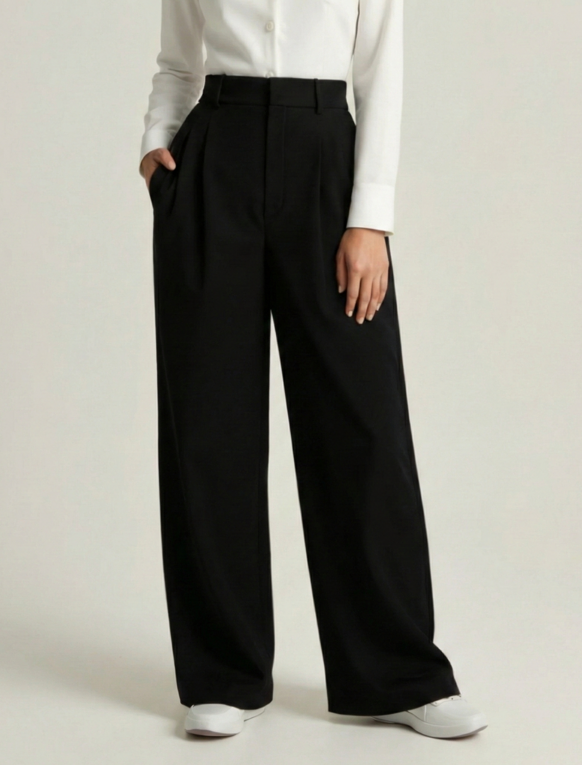 Women’s Wide Leg Pants - High Waist - Full Length - Front Pleat Detail - Tailored Fit