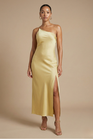 Damen-Ein-Schulter-Midikleid mit offenem Rücken und seitlichem Schlitz
