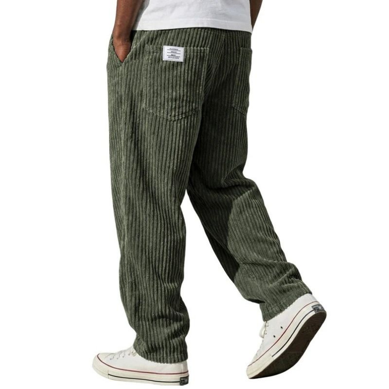 Corduroy Pants with Elastic Waistband and Four Pockets, Wide Leg Straight Fit