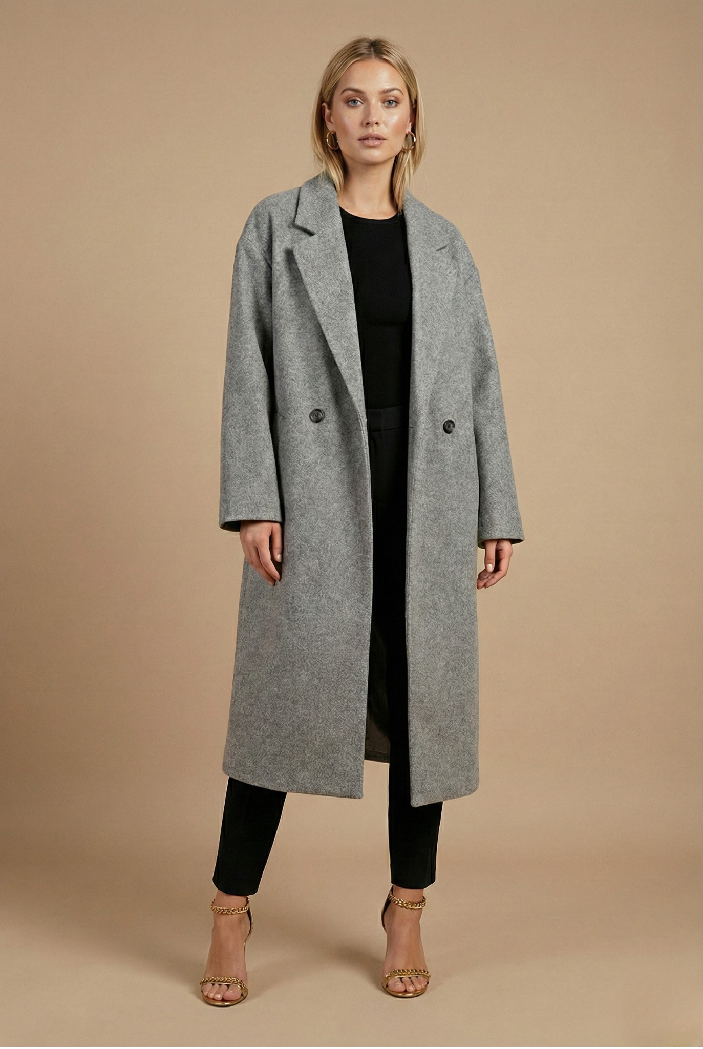 Women’s Oversized Button-Down Long Coat – Relaxed Tailored Silhouette