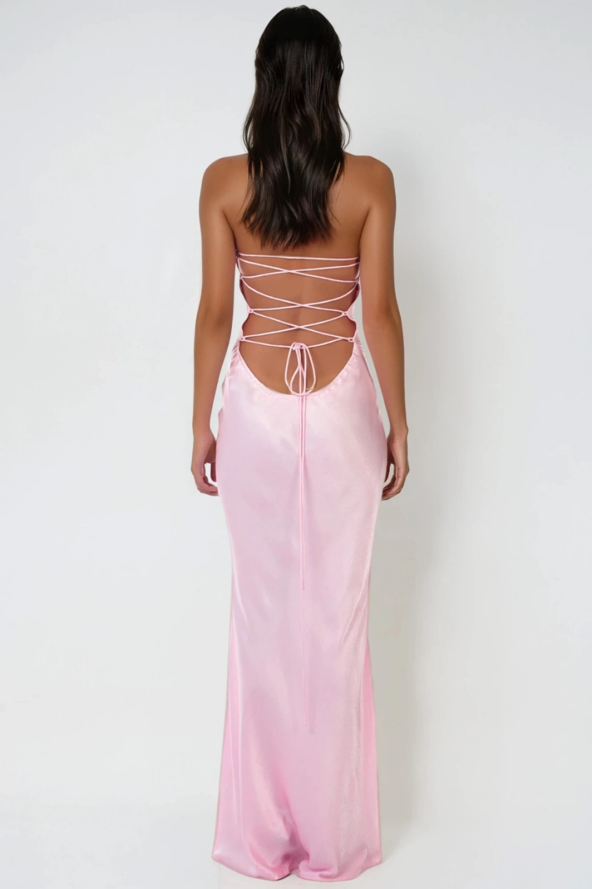 Women's Satin Maxi Dress Halter Neck Lace-Up Back