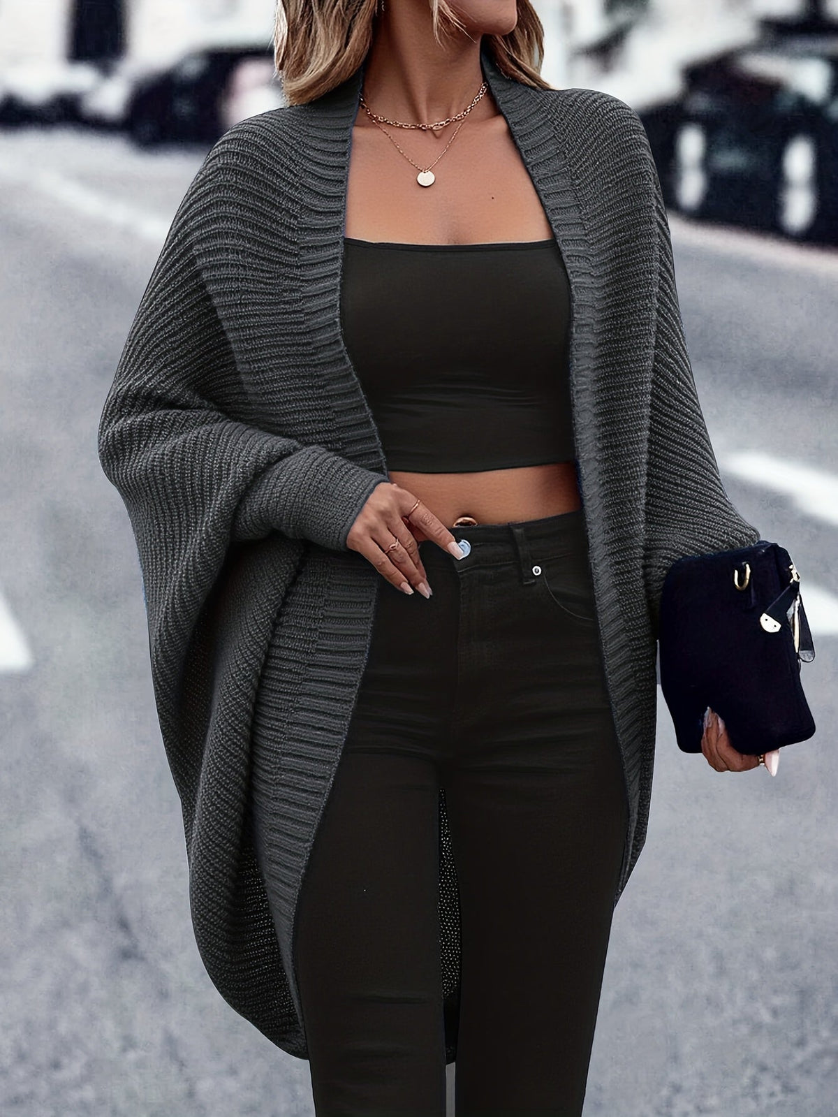 Open Front Longline Cardigan with Relaxed Sleeves for Layering