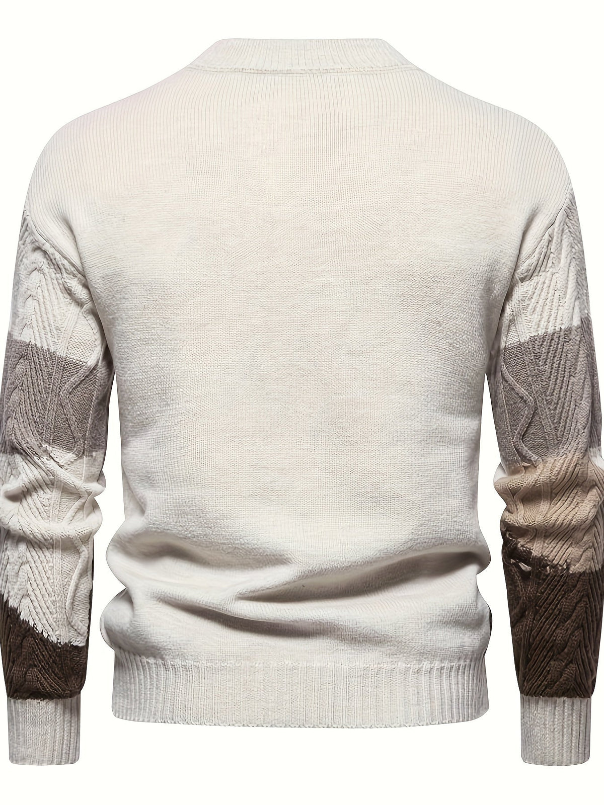 Cable Knit Pullover with Color Block Design and Round Neckline