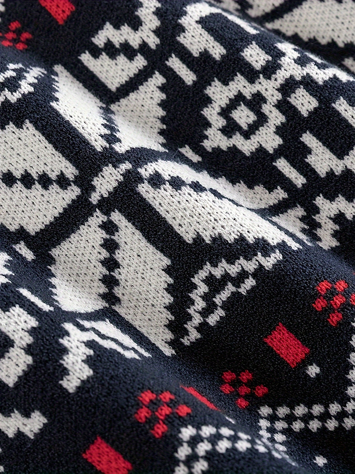 Round Neck Sweater with Snowflake Pattern and Ribbed Cuffs, Machine Washable
