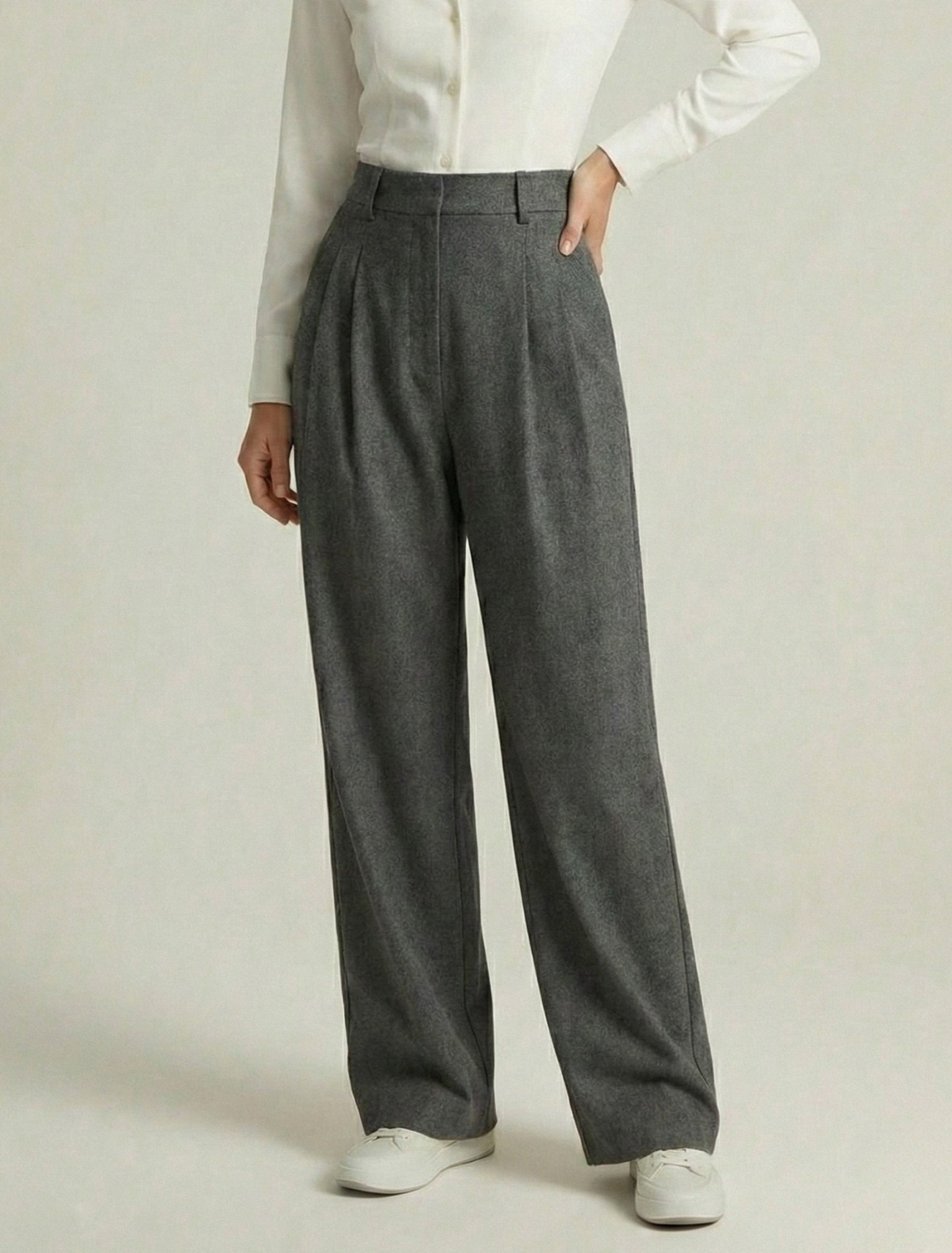 Women’s Wide Leg Pants - High Waist - Full Length - Front Pleat Detail - Tailored Fit