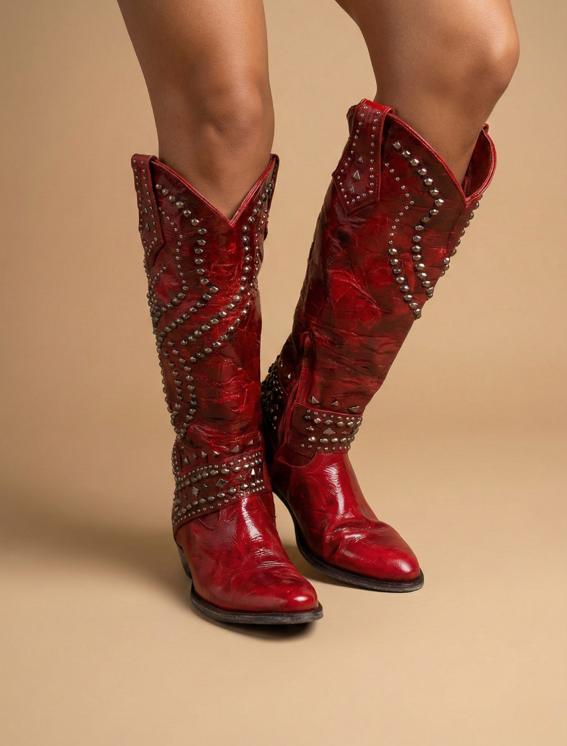 Women’s Knee-High Western Boots with Stud Detailing and Block Heel