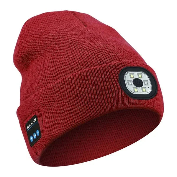 LED Beanie with Bluetooth Speakers and Detachable Light Module