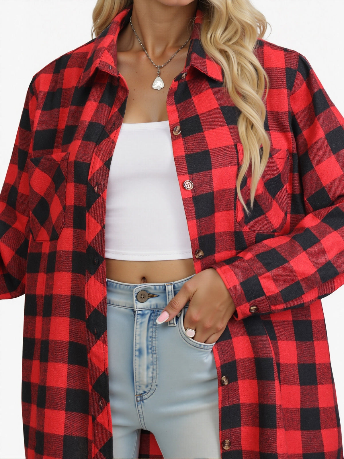 Button Up Buffalo Check Shirt with Chest Pockets and Relaxed Fit