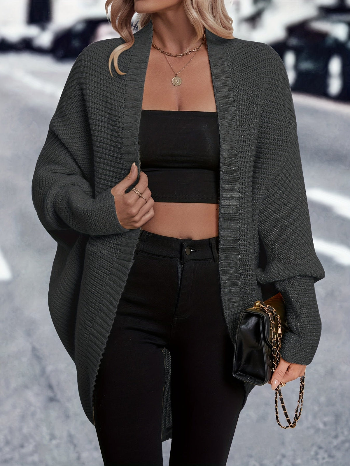 Open Front Longline Cardigan with Relaxed Sleeves for Layering