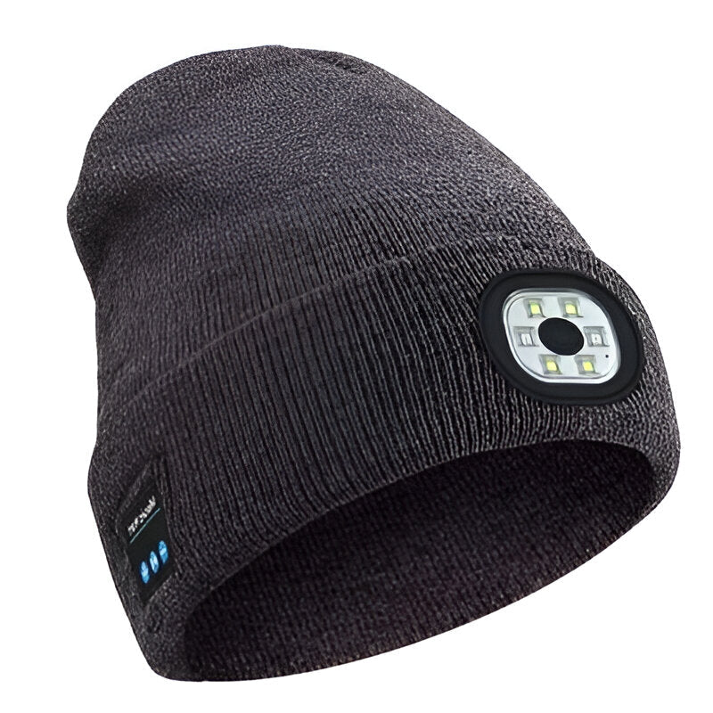 LED Beanie with Bluetooth Speakers and Detachable Light Module
