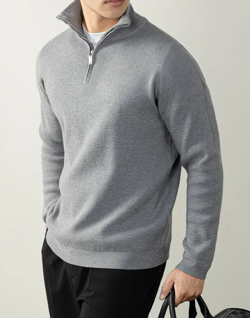 Knit Sweater with Half Zip Closure and Breathable Construction for Work and Casual Wear