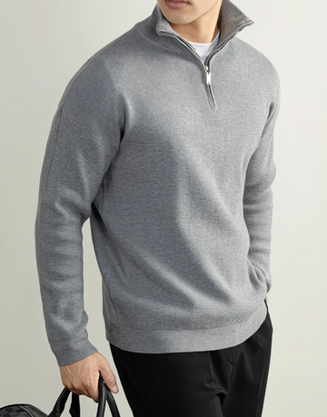 Half Zip Knit Sweater for Men with Adjustable Neckline and Breathable Yarn