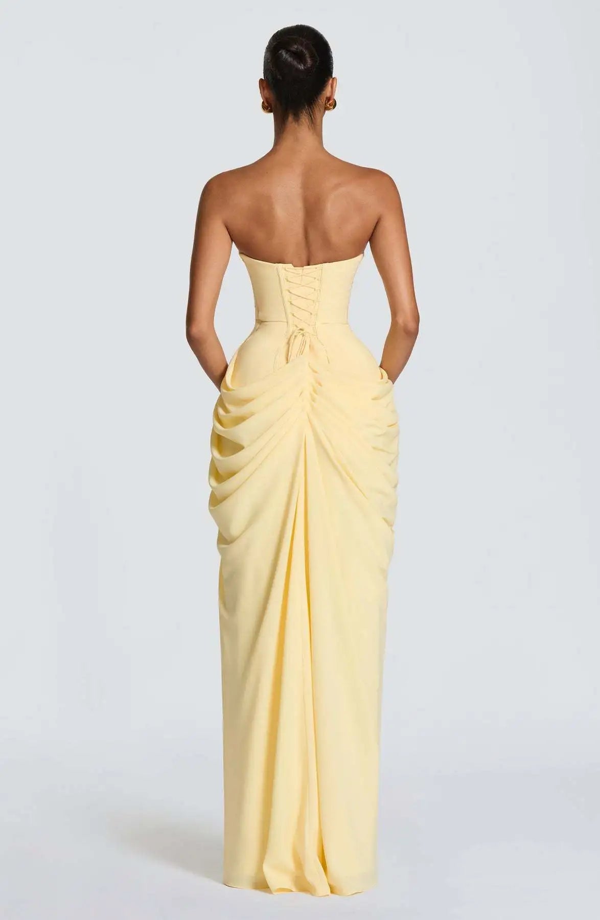 Women's Strapless Ruched Side Slit Maxi Dress