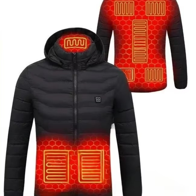 Men Heated Puffer Jacket with Power Bank Connection and Adjustable Heat Zones