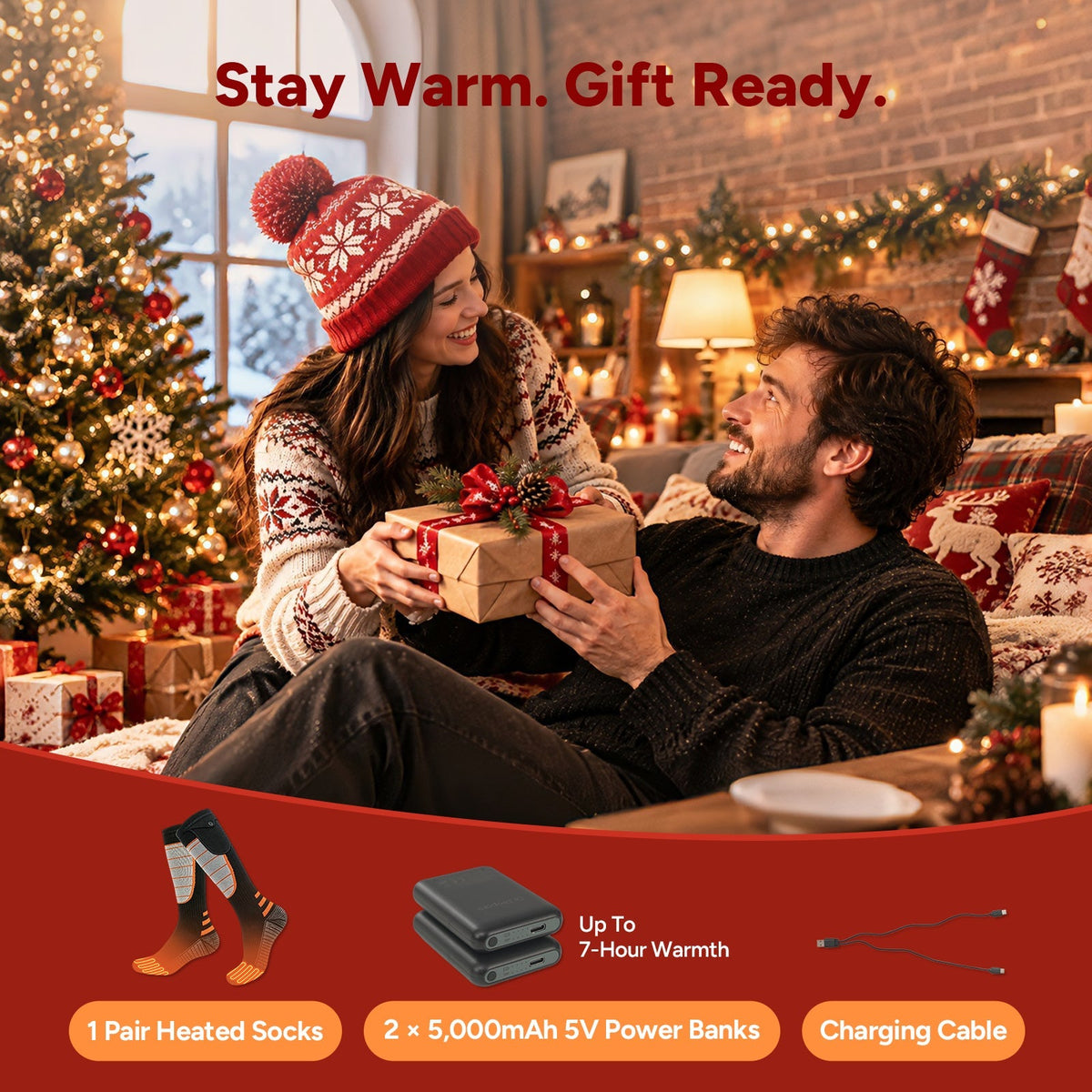 Rechargeable Heated Socks with Four Temperature Settings and 7-Hour Battery Life