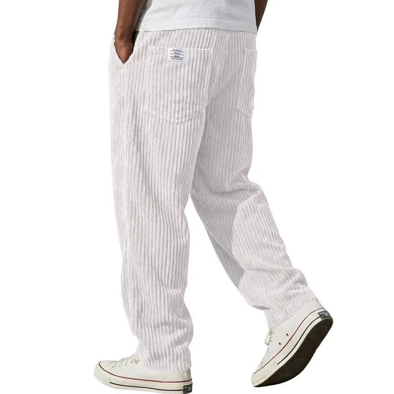 Corduroy Pants with Elastic Waistband and Four Pockets, Wide Leg Straight Fit