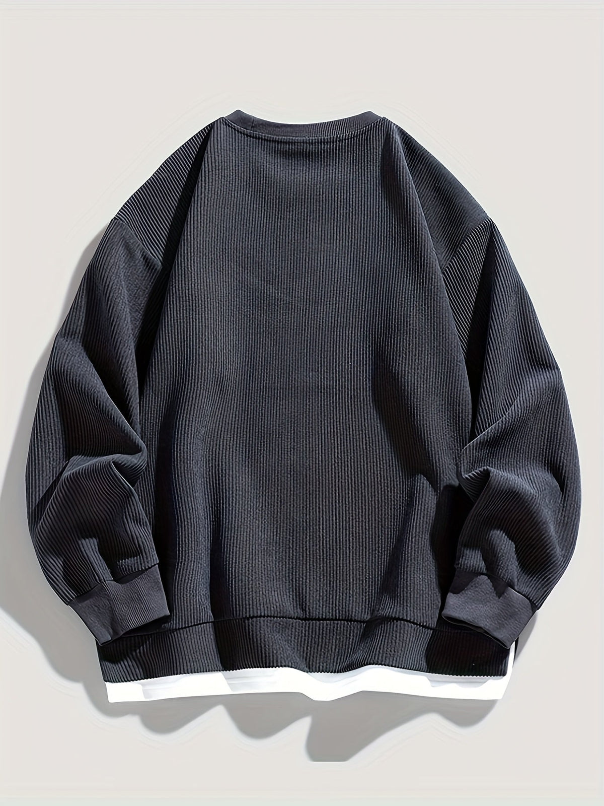 Crewneck Sweatshirt with Sewn-in Layered Collar and Ribbed Fabric