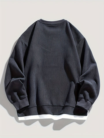 Crewneck Sweatshirt with Sewn-in Layered Collar and Ribbed Fabric