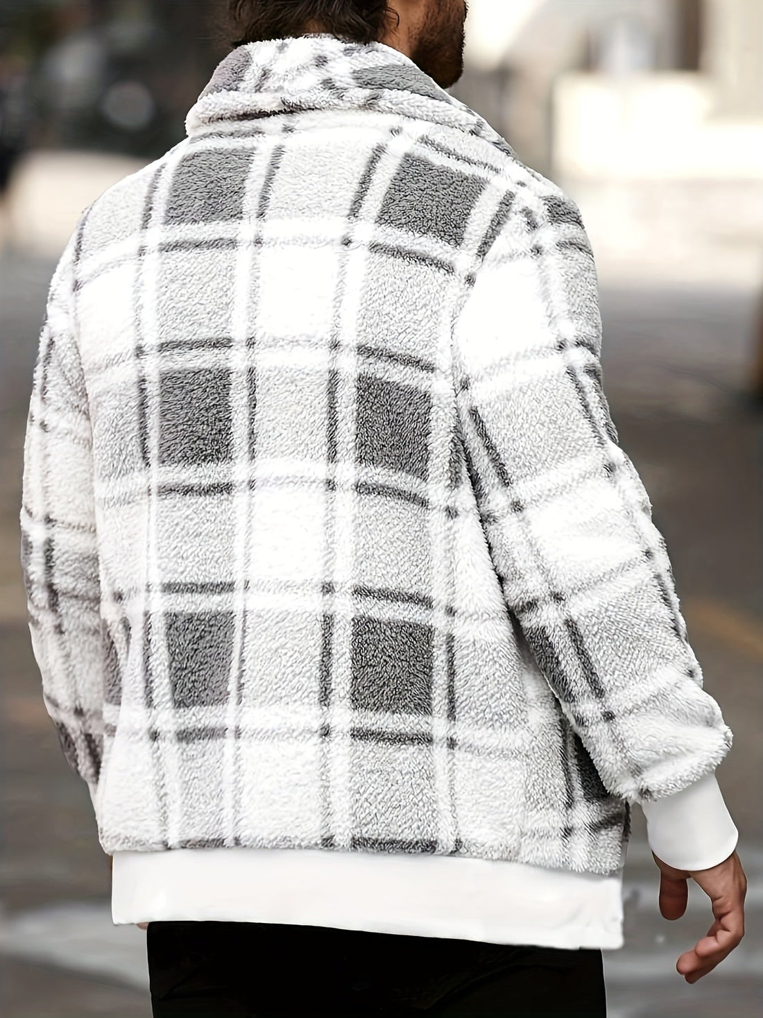 Checked Jacket with Button Front Closure and Relaxed Fit