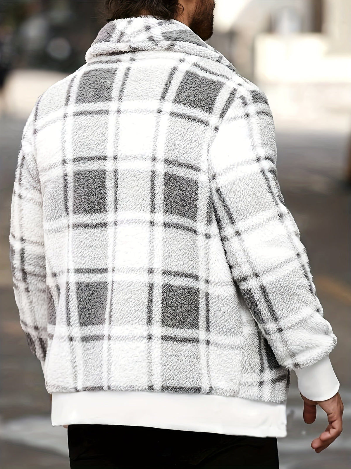 Checked Jacket with Button Front Closure and Relaxed Fit