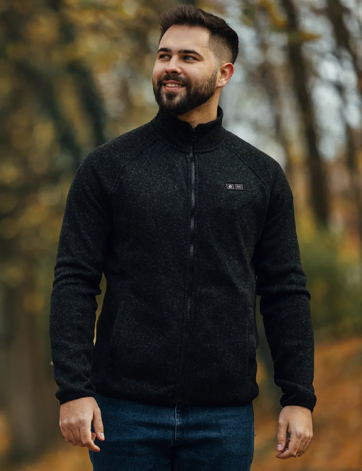 Mens Heated Fleece Jacket with Five Carbon Fiber Zones and Three Heat Levels for Outdoors