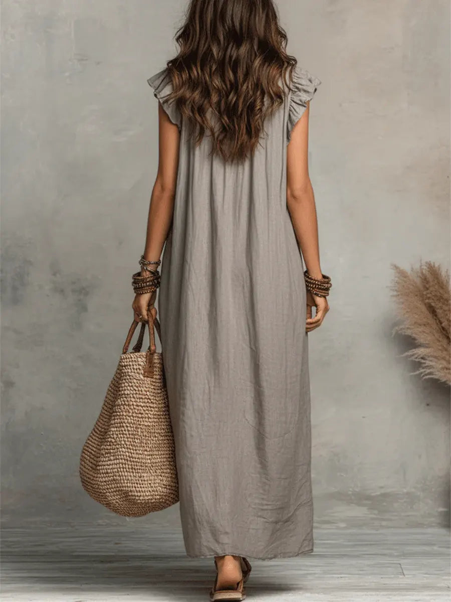 Women's Maxi Dress Ruffle Neck Relaxed Fit