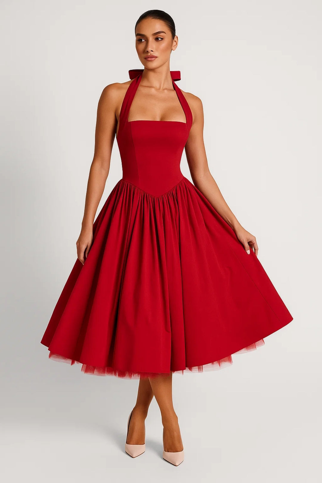 Women's Halter Midi Dress Pleated