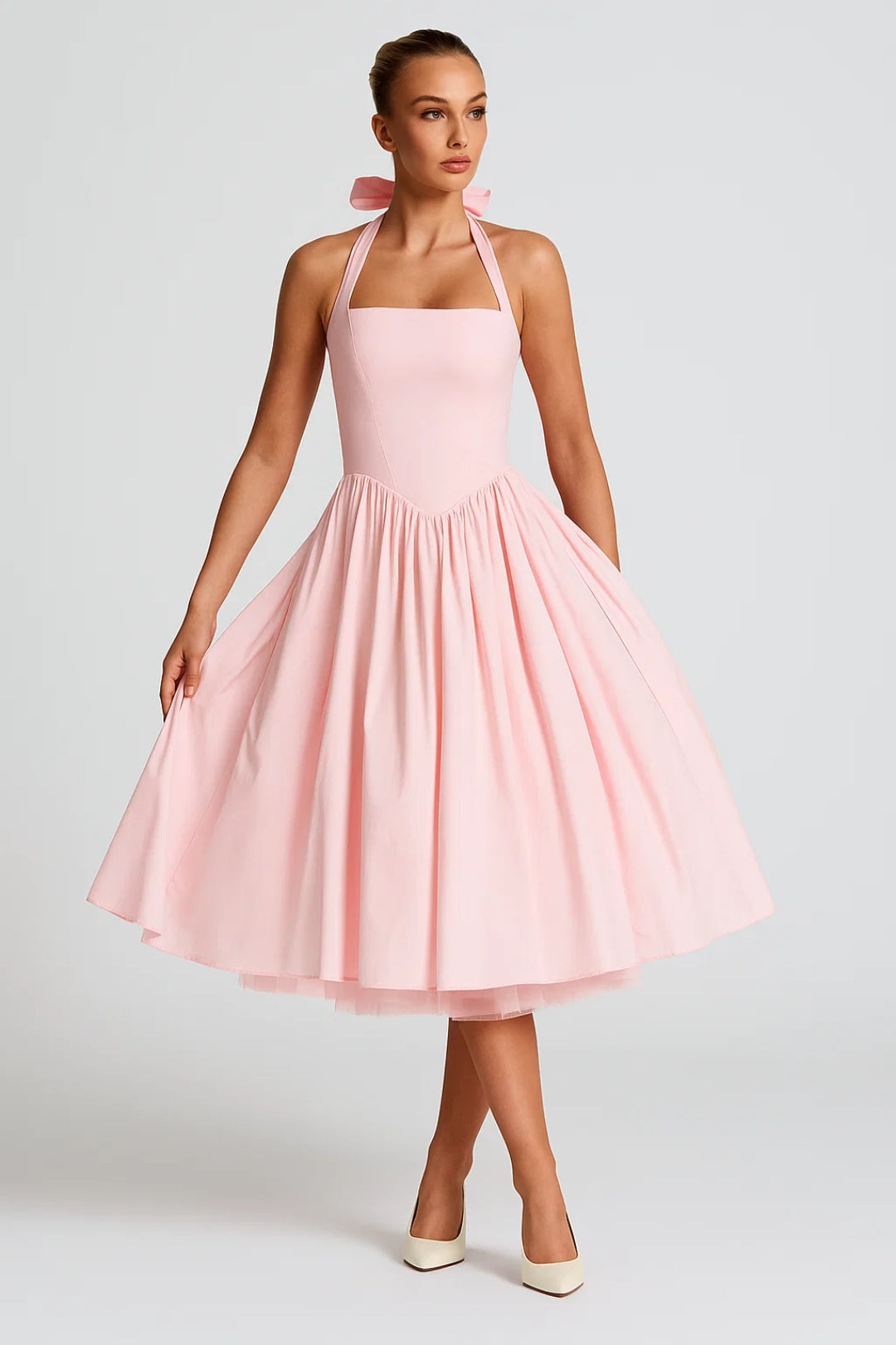 Women's Halter Midi Dress Pleated