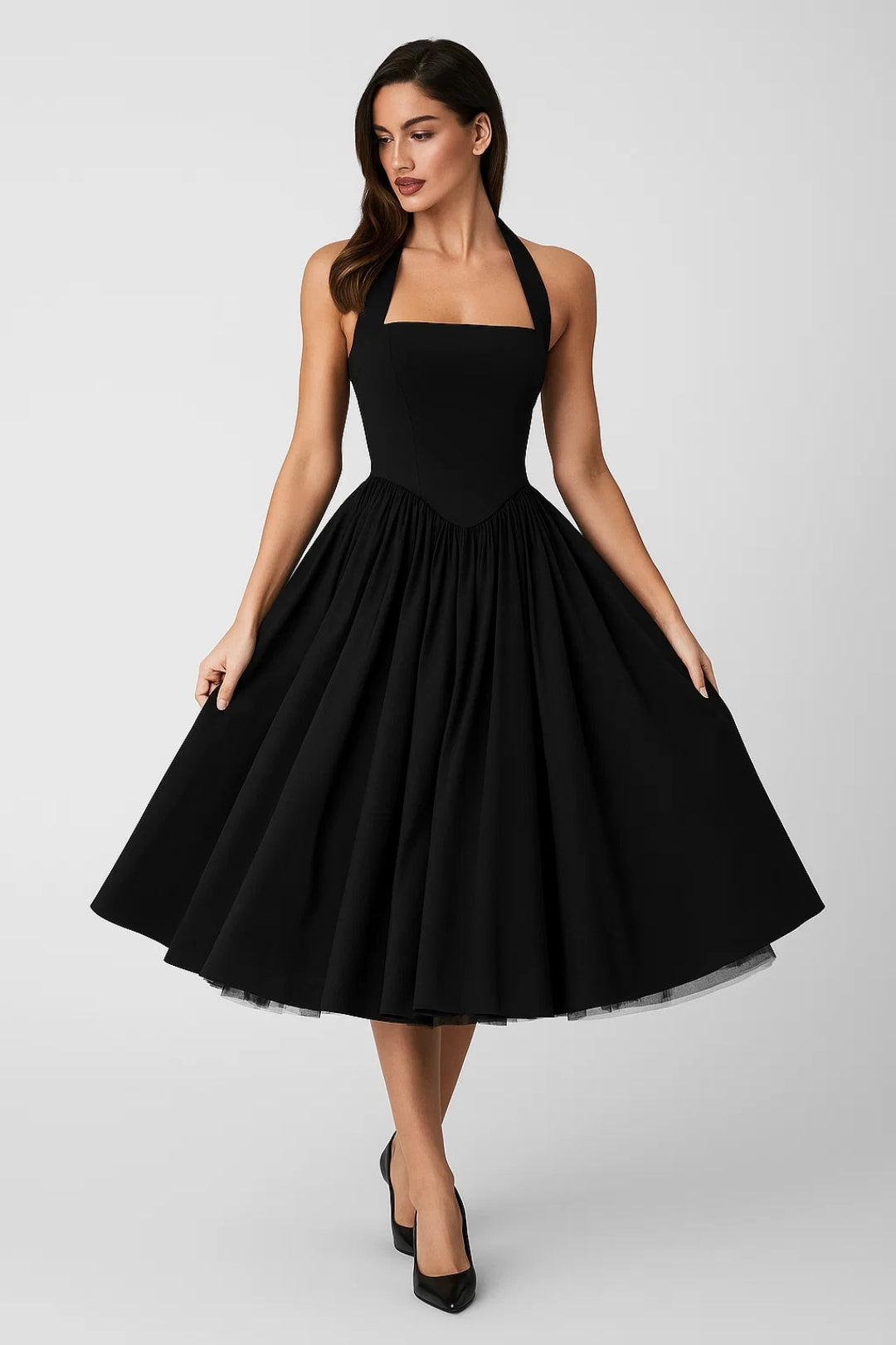 Women's Halter Midi Dress Pleated