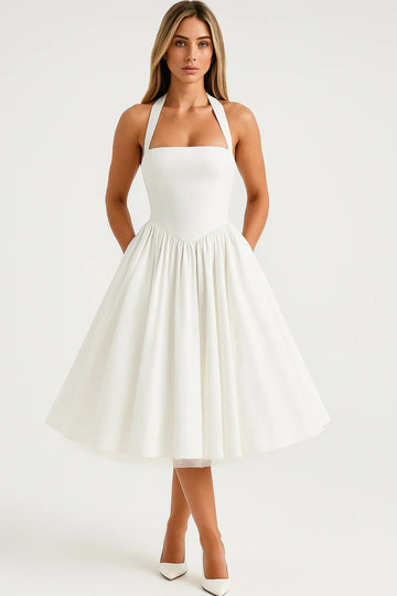 Women's Halter Midi Dress Pleated