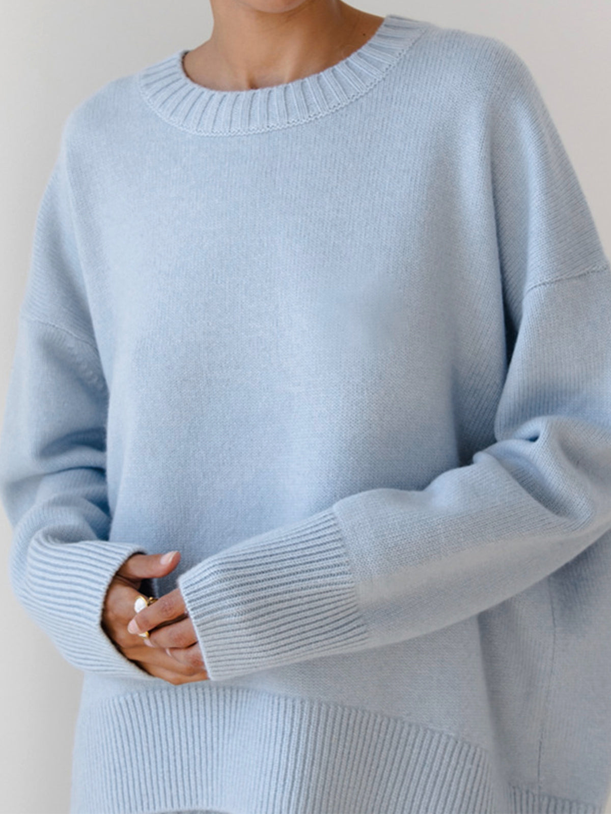 Oversized Crewneck Sweater - Relaxed Fit Long Sleeve Knitwear Casual Layer
