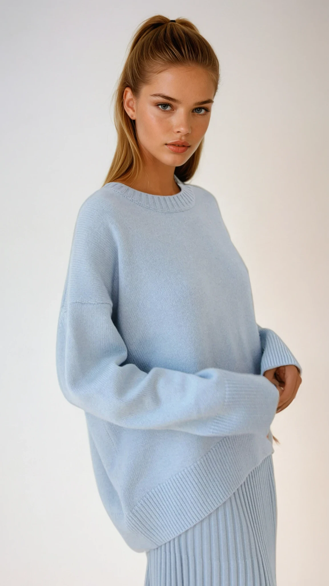 Oversized Crewneck Sweater - Relaxed Fit Long Sleeve Knitwear Casual Layer