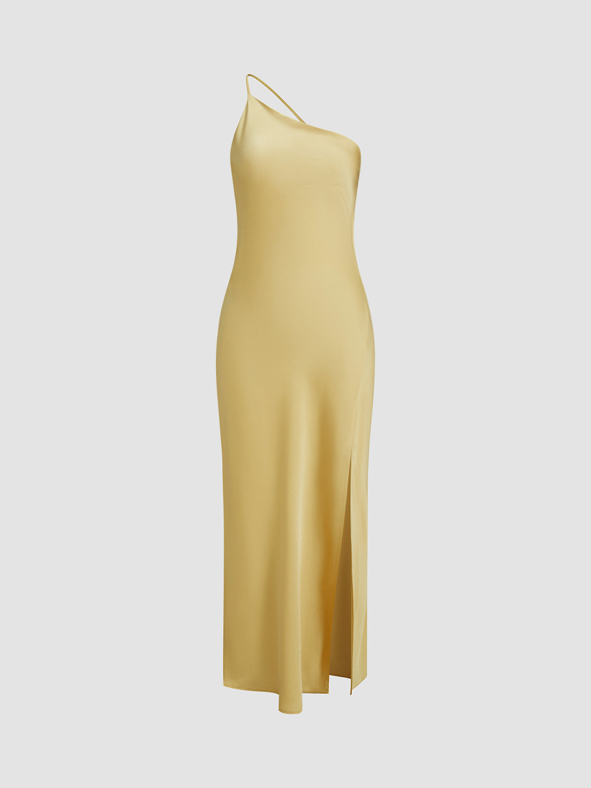 Damen-Ein-Schulter-Midikleid mit offenem Rücken und seitlichem Schlitz
