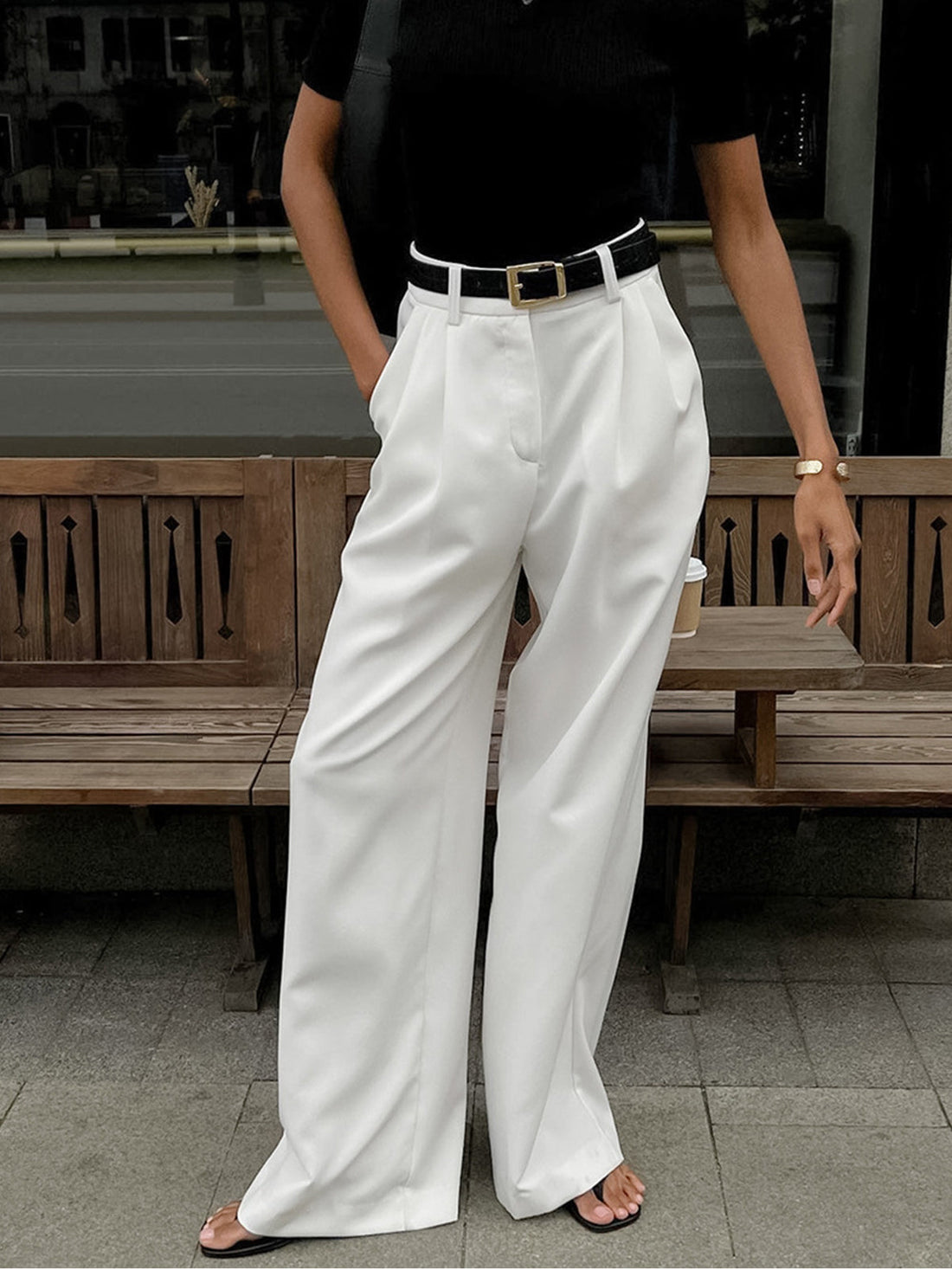 Women’s Wide Leg Pants - High Waist - Full Length - Tailored Fit - Clean Front Design