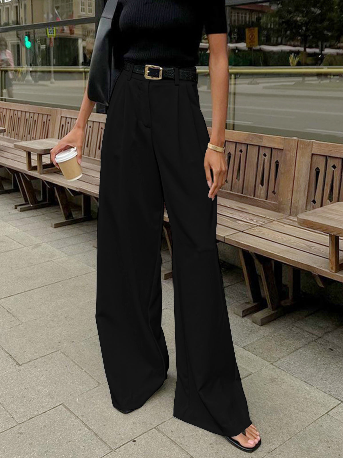 Women’s Wide Leg Pants - High Waist - Full Length - Tailored Fit - Clean Front Design