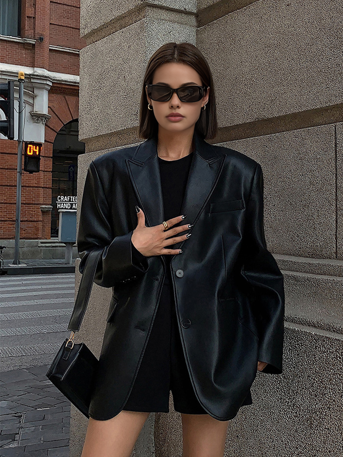 Oversized Faux Leather Blazer Jacket - Relaxed Fit Long Sleeve Lapel - Smart Casual Layer