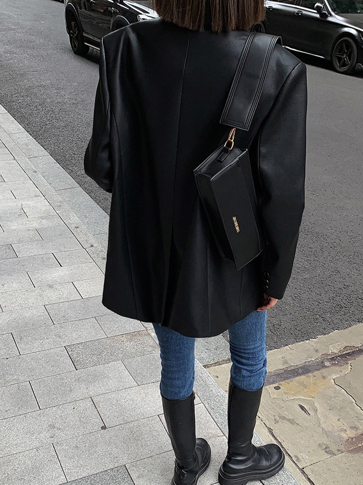 Oversized Faux Leather Blazer Jacket - Relaxed Fit Long Sleeve Lapel - Smart Casual Layer