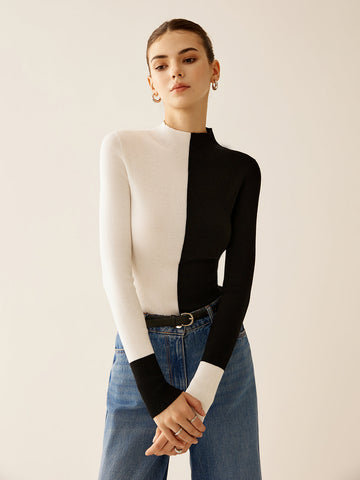 Slim Fit Knit Sweater with Medium Stretch and Four Fiber Blend