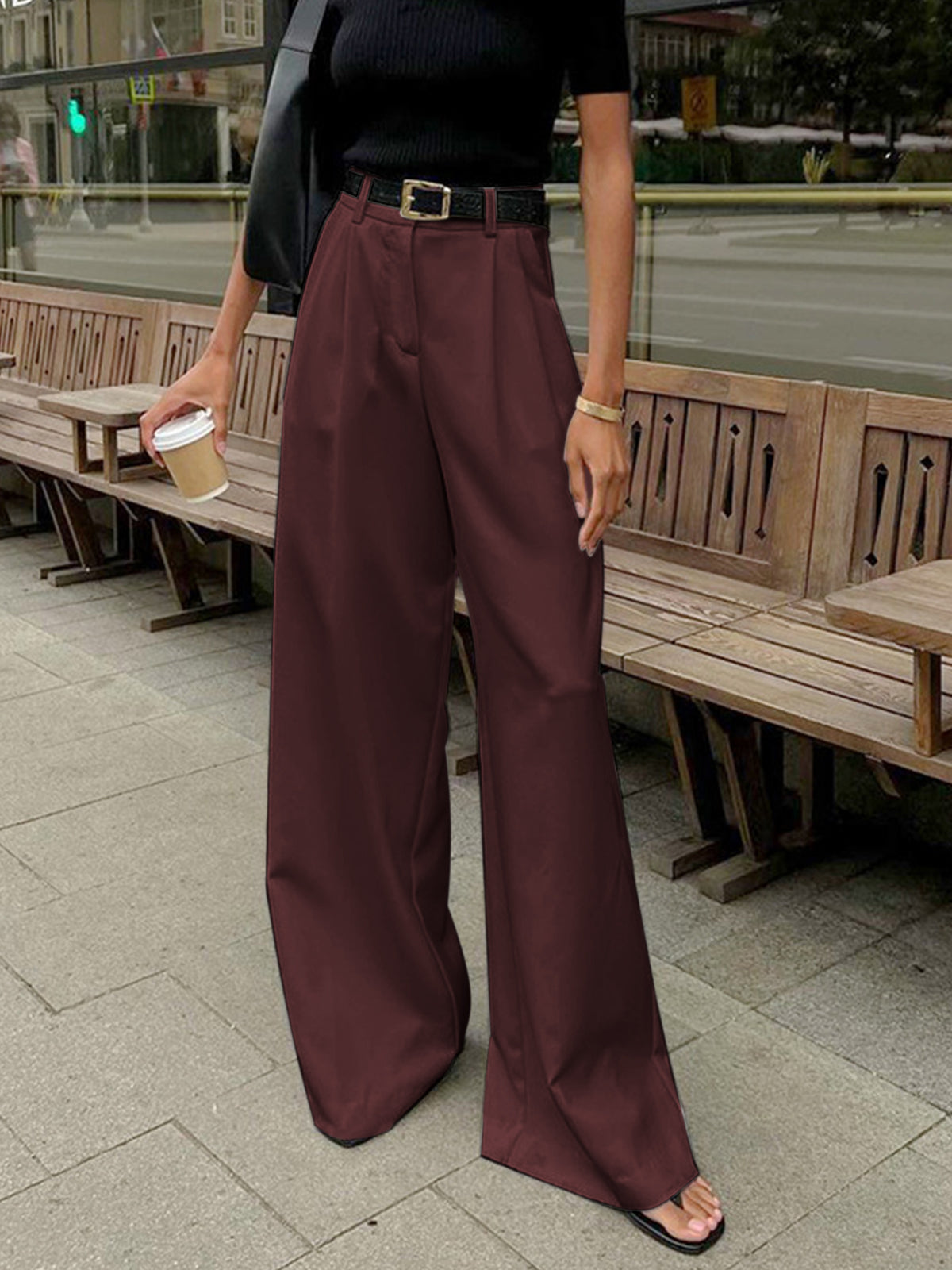 Women’s Wide Leg Pants - High Waist - Full Length - Tailored Fit - Clean Front Design