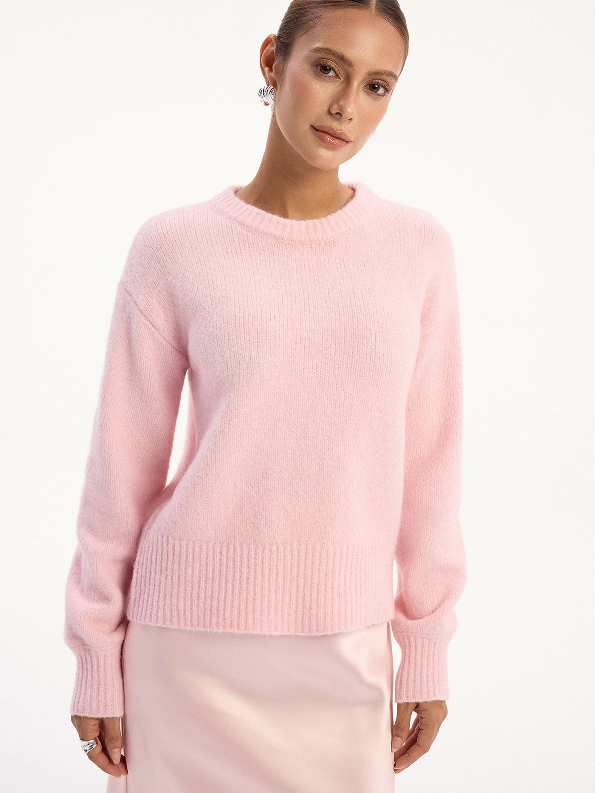 Pullover Knit Sweater with High Stretch Fabric and Wool Blend, Regular Fit