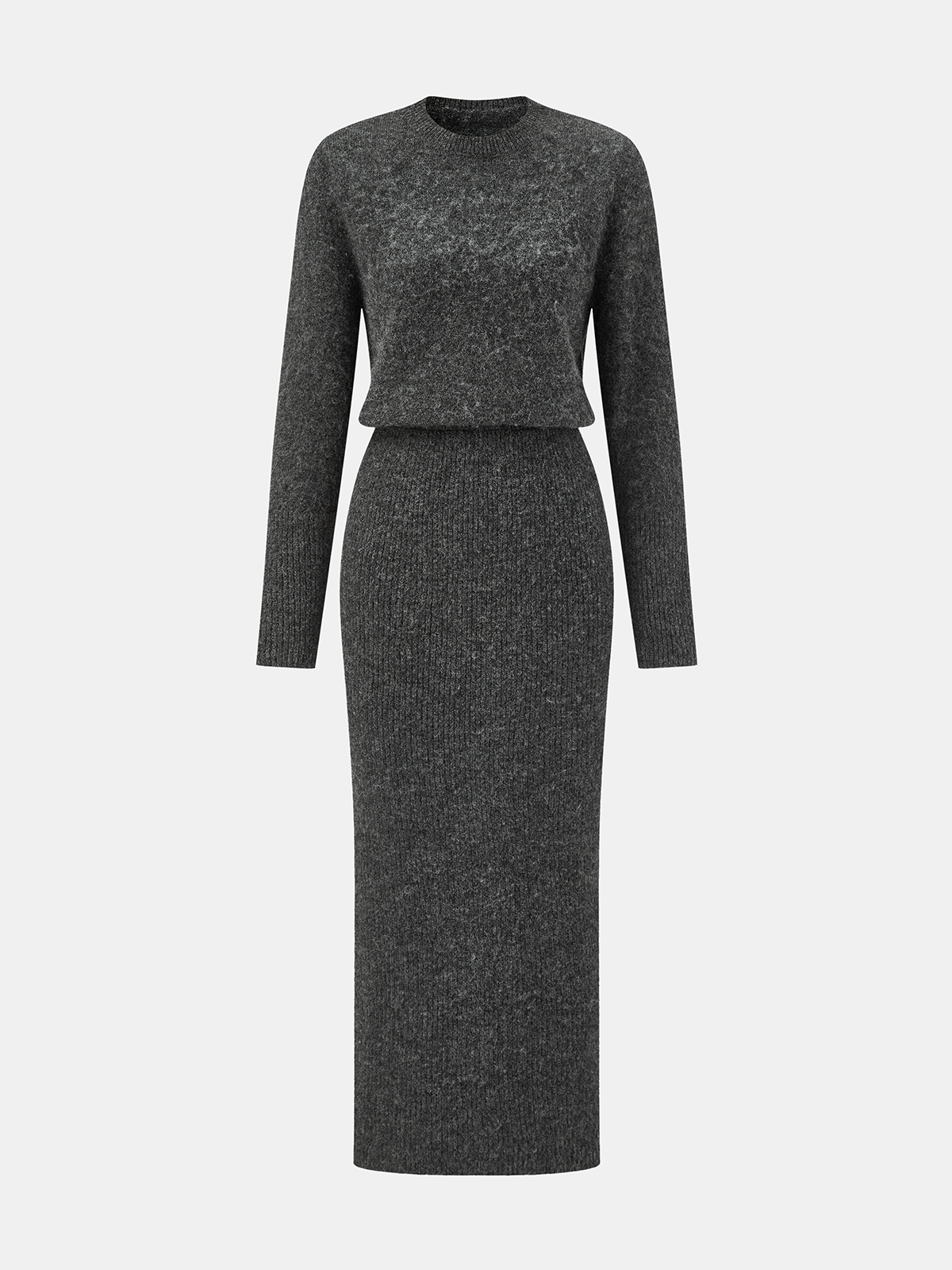 Midi Knit Dress with Full Sleeves and Medium Stretch, Regular Fit