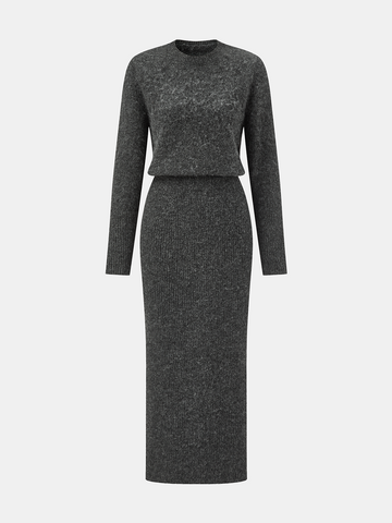 Midi Knit Dress with Full Sleeves and Medium Stretch, Regular Fit