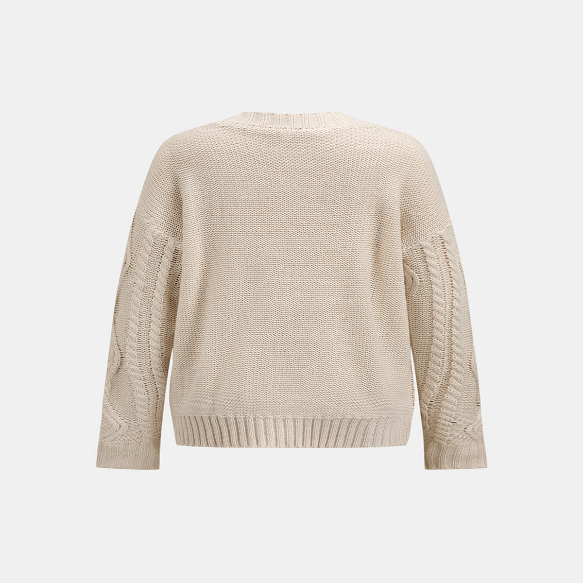 Relaxed Fit Cable Knit Sweater with Long Sleeves and Hip Length Coverage