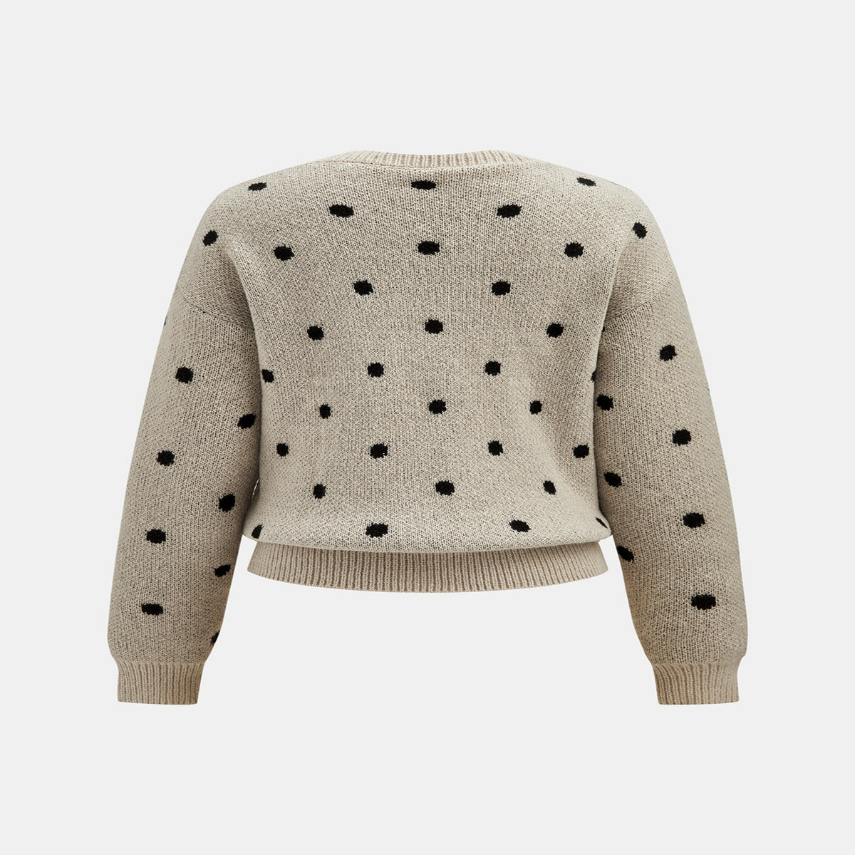 Long Sleeve Knit Sweater with Polka Dot Pattern and High Stretch Fabric