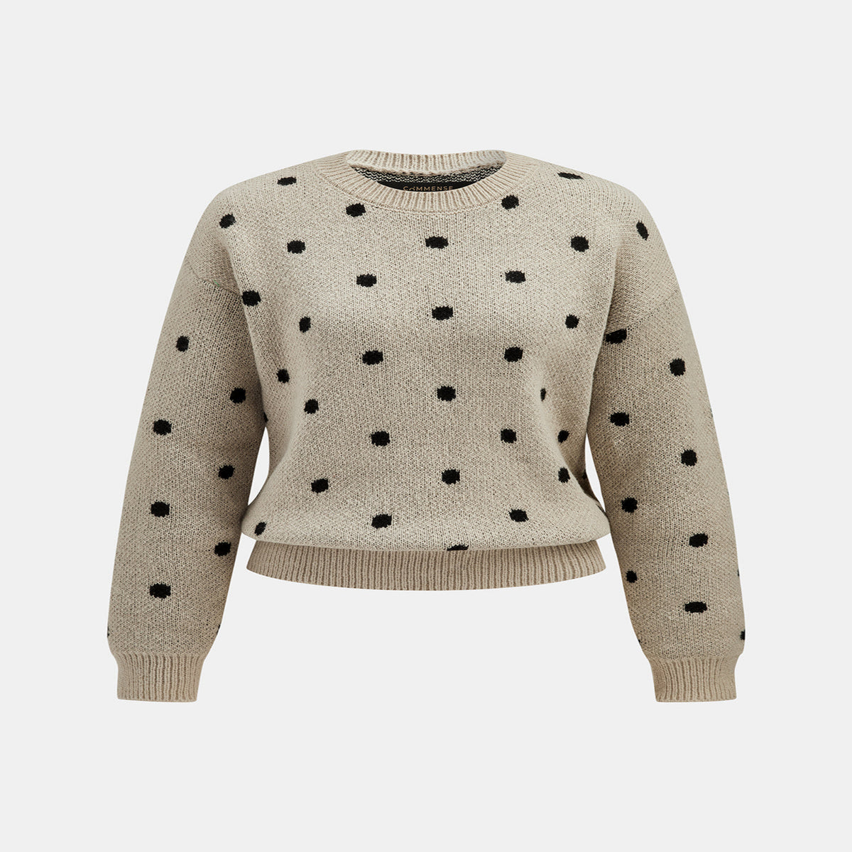 Long Sleeve Knit Sweater with Polka Dot Pattern and High Stretch Fabric