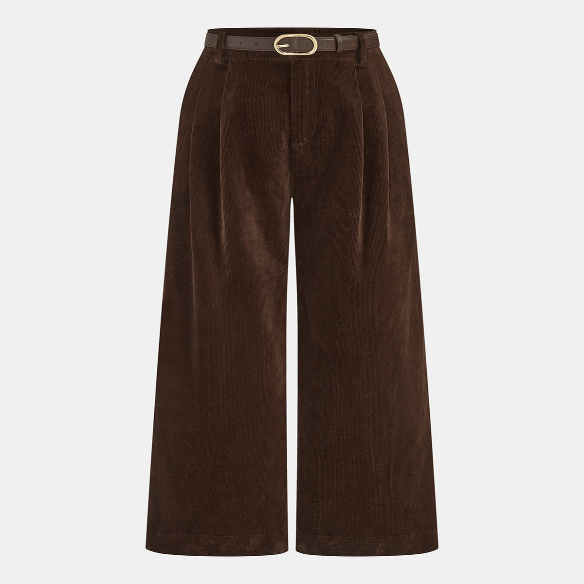 Wide Leg Corduroy Pants with Adjustable Belt and Lined Interior