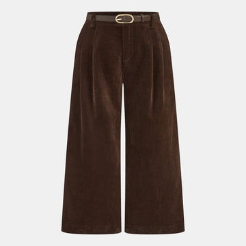 Wide Leg Corduroy Pants with Adjustable Belt and Lined Interior
