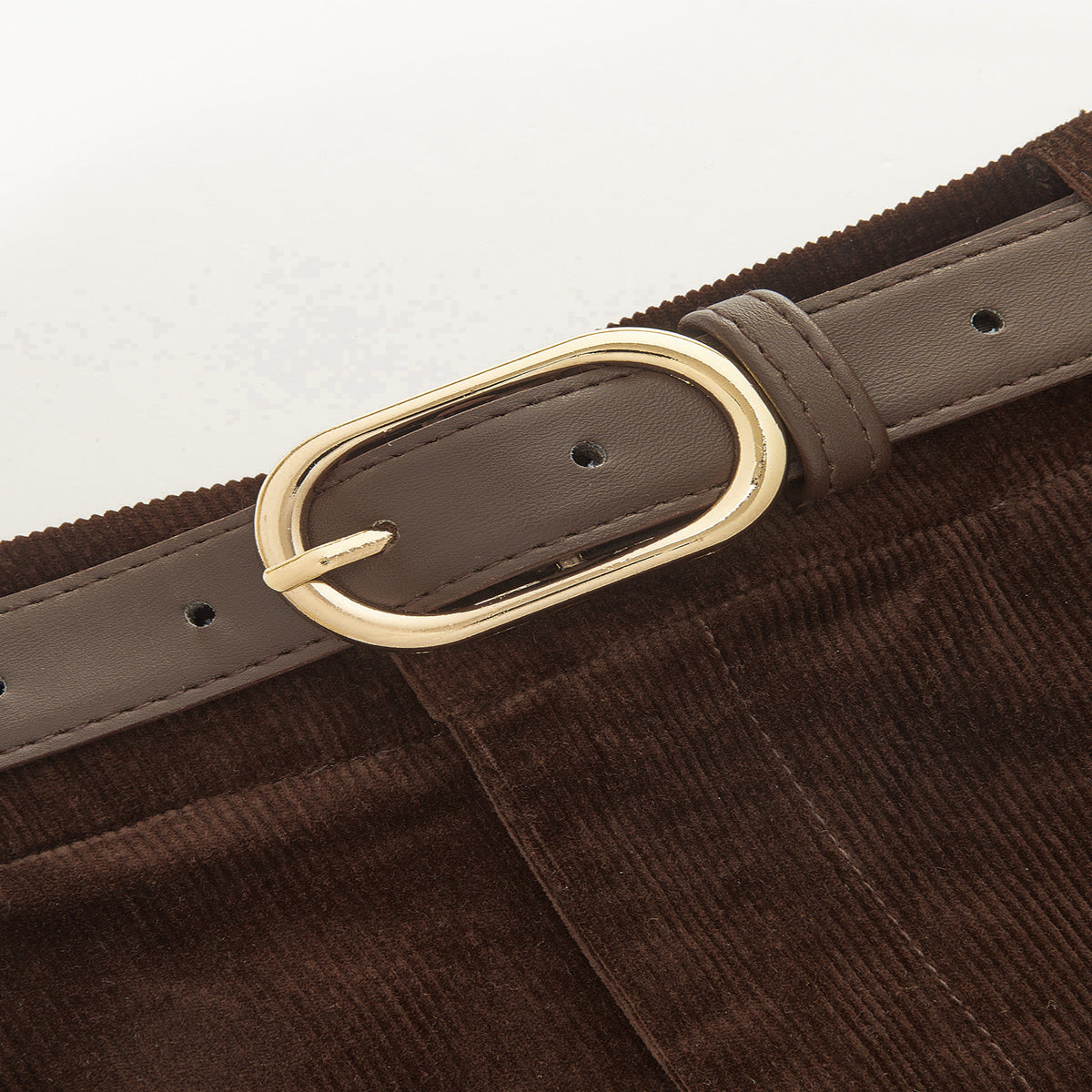 Wide Leg Corduroy Pants with Adjustable Belt and Lined Interior