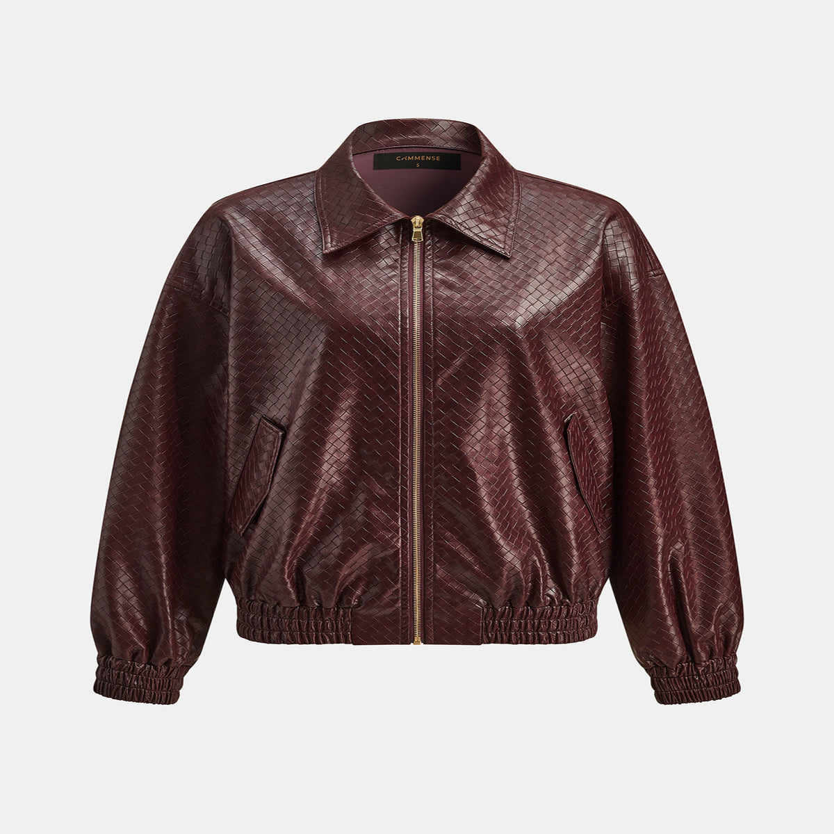 Faux Leather Bomber Jacket with Elastic Waistband and Fully Lined Interior