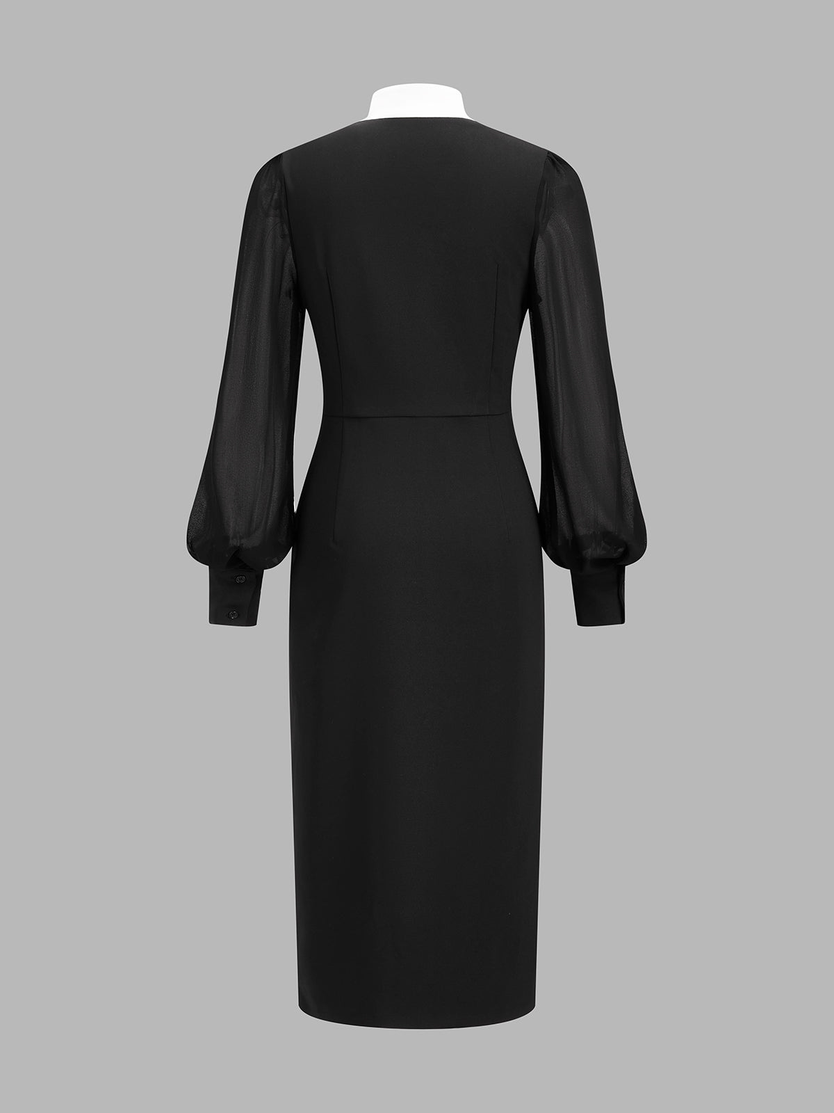 V Neck Midi Dress with Long Sleeves and Invisible Back Zipper, Woven Stretch Fabric